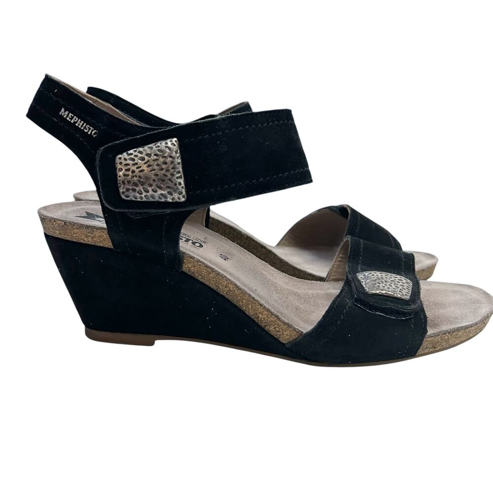 Mephisto Jackie Black Suede Leather Wedge Sandals Size 40